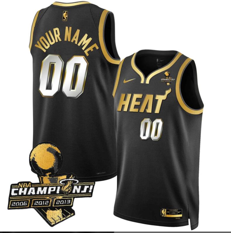 Men Miami Heat #3 Time Champions Patch Collection Custom black NBA Jersey->customized nfl jersey->Custom Jersey